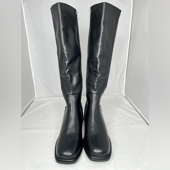 Knee High Faux Leather Elastic Low Heel Square Toe Side Zipper Tall Boots Size 9 - Picture 5 of 9